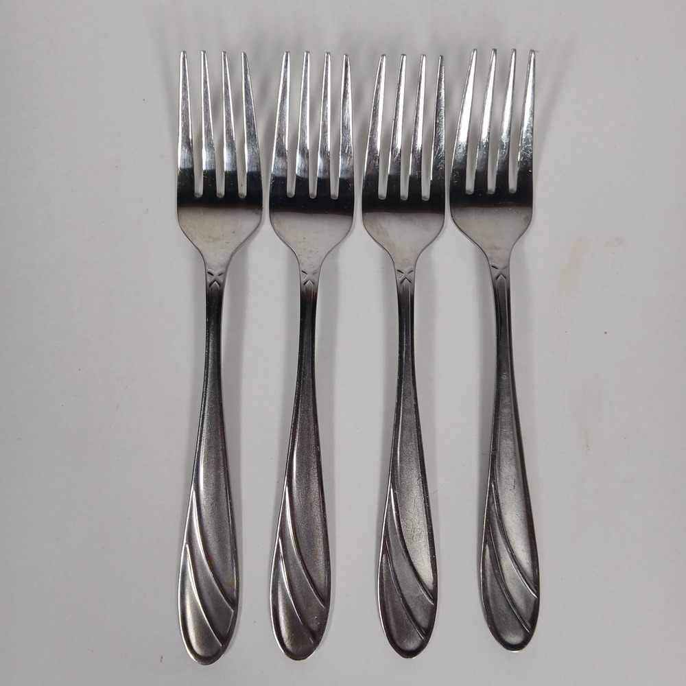 (4) Cambridge Medina Salad Forks Stainless Steel Silverware Glossy Satin Frosted
